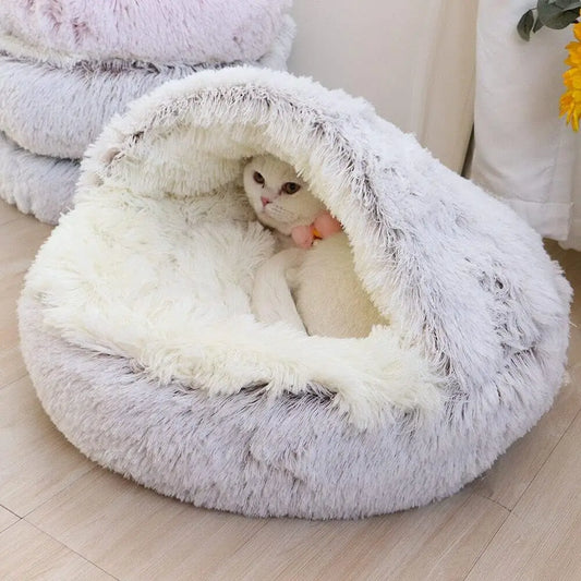 Soft Plush Round Pet Bed - Warm 2-in-1 Sleeping Nest for Small Cats and Dogs